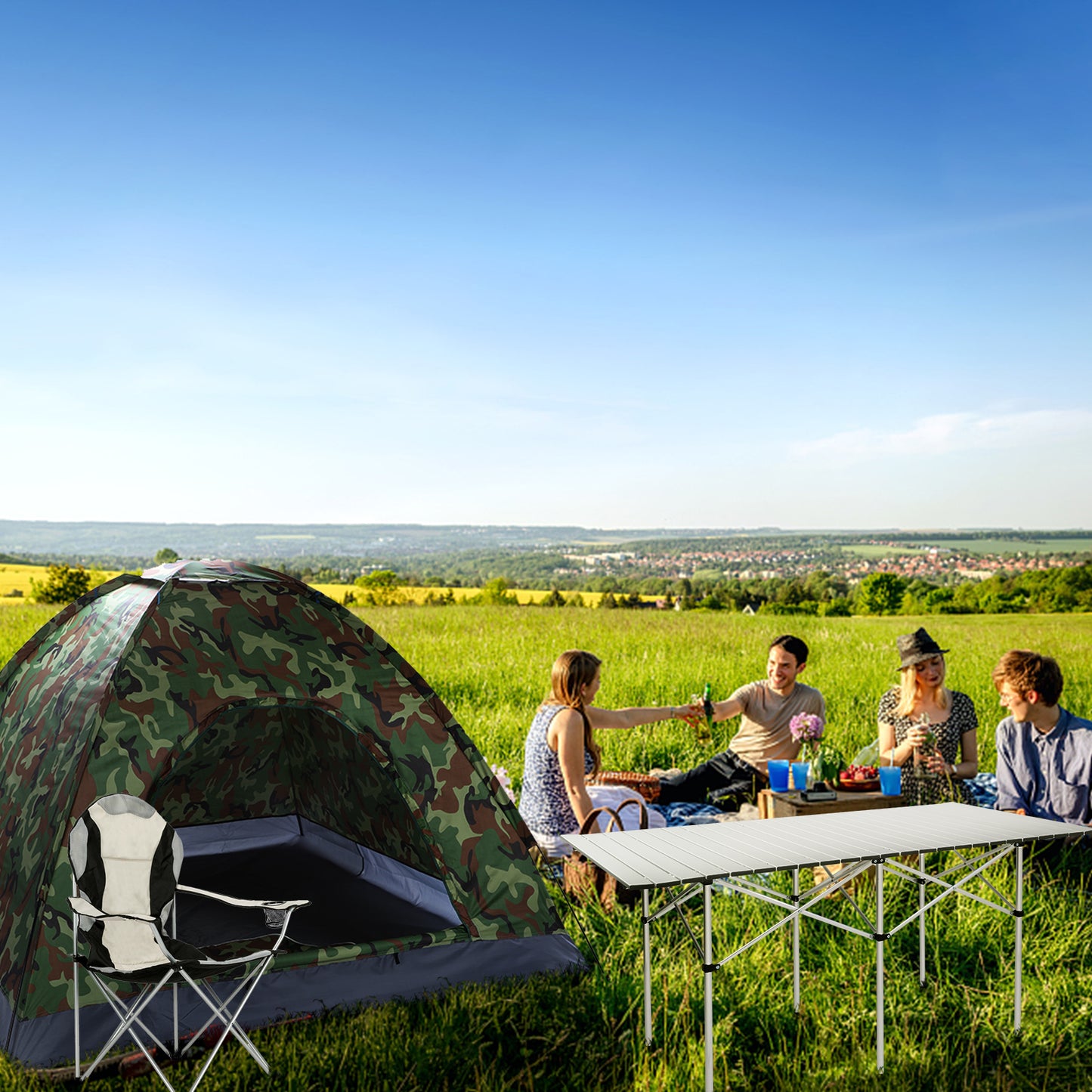 Camping Chair, Grey Iron Frame, Off-white