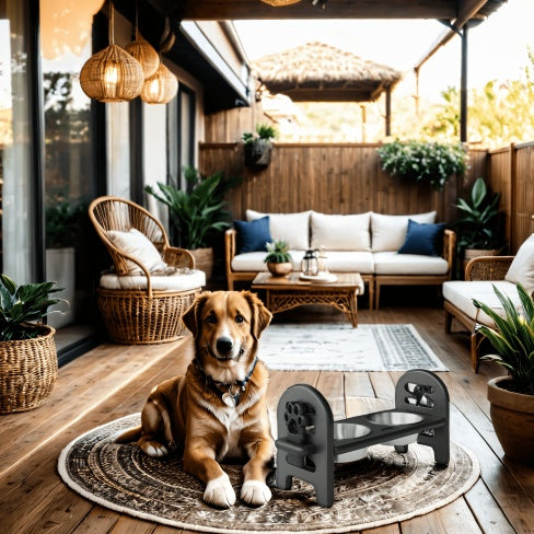 White Adjustable Pet Bowl Travel Ready HDPE Durable Poly Lumber Recycled