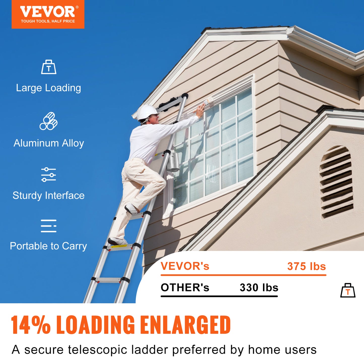 VEVOR Telescoping Ladder Aluminum Extension Step 10.5 Ft